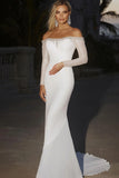 Sparkly Ivory Off the Shoulder Satin Mermaid Wedding Dress