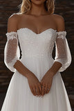 Sweetheart Ivory Tulle A Line Wedding Dress with Lace