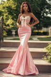 Blush Mermaid Sweetheart Satin Prom Dress with Bowknot