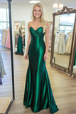 Dark Green Sheath Satin Sweetheart Strapless Floor Length Prom Dress