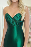 Dark Green Sheath Satin Sweetheart Strapless Floor Length Prom Dress