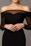 Elegant Black Mermaid Off the Shoulder Long Sleeves Prom Dress