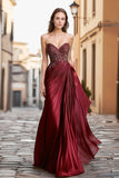 Glitter Burgundy Sweetheart Sheath Ruched Prom Dress