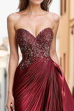 Glitter Burgundy Sweetheart Sheath Ruched Prom Dress