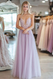 Light Purple Spaghetti Straps A Line Tulle Floor Length Prom Dress