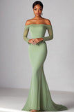 Elegant Sage Off the Shoulder Long Sleeves Mermaid Prom Dress