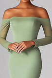 Elegant Sage Off the Shoulder Long Sleeves Mermaid Prom Dress