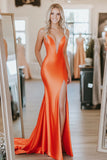 Orange Mermaid Stretch Satin Sweetheart Prom Dress with Slit