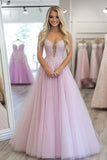 Light Purple Spaghetti Straps A Line Tulle Applique Maxi Prom Dress