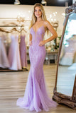 Spaghetti Straps Lilac Sheath Corset Applique Prom Dress