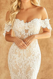 Boho White Off the Shoulder Lace Mermaid Wedding Dress