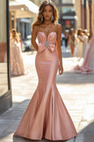 Blush Satin Sweetheart Mermaid Long Prom Dress with Bow