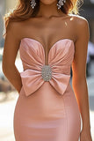 Blush Satin Sweetheart Mermaid Long Prom Dress with Bow