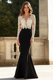 Black White V-Neck Sheath Mother of the Bride Dress with Lace Applique