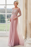 Elegant Lace Blush Scoop Neck A Line Mother of the Bride Dress with Applique