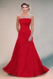 Gorgeous Red Strapless Satin A-Line Red Carpet Dress