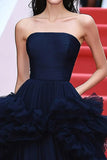 Navy Strapless Ball Gown Tulle Maxi Red Carpet Dress