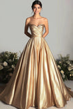 Glitter Gold Strapless Ball Gown Maxi Formal Dress