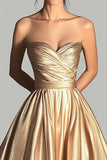 Glitter Gold Strapless Ball Gown Maxi Formal Dress