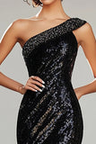 Sparkly Black Mermaid One Shoulder Sequins Prom Dress