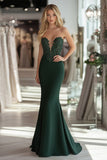 Dark Green Strapless Sweetheart Sheath Prom Dress with Lace Appliques