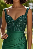 Dark Green Corset Beaded Mermaid Prom Dress with Slit