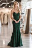 Sweetheart Strapless Dark Green Applique Mermaid Long Prom Dress