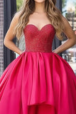 Red Taffeta Ruffled Strapless Corset High-Low Prom Dress