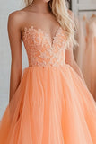 Princess Ball Gown Orange Sweetheart Tulle Tiered Long Prom Dress