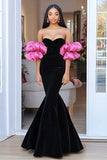 Black Velvet Mermaid Strapless Sweetheart Floor Length Prom Dress