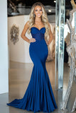 Royal Blue Satin Mermaid Sweetheart Prom Dress with Beading