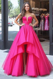 Ball Gown Satin Fuchsia Sweetheart Corset High Low Prom Dress