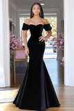 Black Mermaid Velvet Off the Shoulder Sweetheart Long Prom Dress