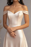 Elegant Champagne Off the Shoulder A Line Floor Length Prom Dress