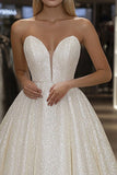 Sparkly Ivory Ball Gown Strapless Sweetheart Floor Length Prom Dress