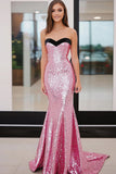 Pink Sparkly Sweetheart Mermaid Sweep Train Prom Dress with Sequins