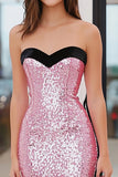 Pink Sparkly Sweetheart Mermaid Sweep Train Prom Dress with Sequins