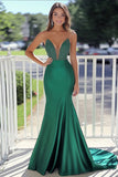 Beaded Green Corset Strapless V Neck Mermaid Long Prom Dress