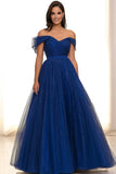 Sparkly Royal Blue Ball Gown Tulle Red Carpet Dress