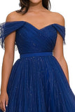 Sparkly Royal Blue Ball Gown Tulle Red Carpet Dress