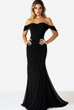 Black Mermaid Off the Shoulder Ruched Maxi Prom Dress