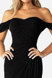 Black Mermaid Off the Shoulder Ruched Maxi Prom Dress