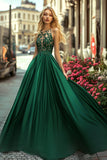 Dark Green Halter A Line Pleated Satin Prom Dress with Appliques