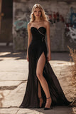 Black Sheath Sweetheart Ruched Chiffon Prom Dress with Slit