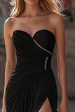 Black Sheath Sweetheart Ruched Chiffon Prom Dress with Slit