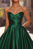 Dark Green Ball Gown Sweetheart A Line Satin Maxi Prom Dress