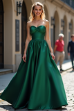 Dark Green Sweetheart Corset A Line Long Satin Prom Dress