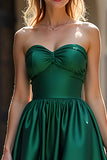 Dark Green Sweetheart Corset A Line Long Satin Prom Dress