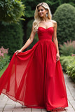 Strapless Red Sweetheart A Line Long Prom Dress