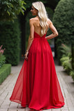 Strapless Red Sweetheart A Line Long Prom Dress